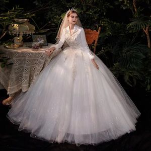 Bescheidene A-Linie-Hochzeitskleider mit langen Ärmeln, Ballkleid-Hochzeitskleider, Brautkleider, transparenter Juwelenausschnitt, Spitze, applizierte Pailletten, Übergröße, Robe De Mariee, nach Maß