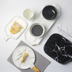 プレート白と黒の大理石パターンセラミック磁器皿皿皿皿用ボウルカッターボード食器用品セット