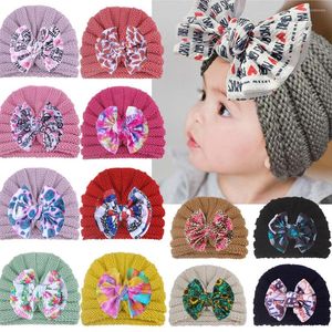 Berets Autumn Winter Fashion Bowknot Woolen Hats Unisex Tie-dye Printed Personalized Bow Knitted Wool Warm Hat Baby Stuff