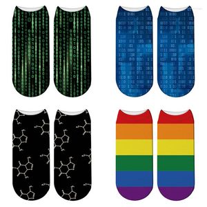 Women Socks Harajuku 3D Print Hacker Code Kawaii Rainbow Cotton Equation Pattern Ankle Calcetines Mujer Cute Funny Sox