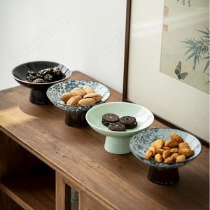 Plates Creative Painted Ceramic Plate Chinese Modern Tall Feet Dried Fruits Storage Tray Serving Coffee Table Decoration