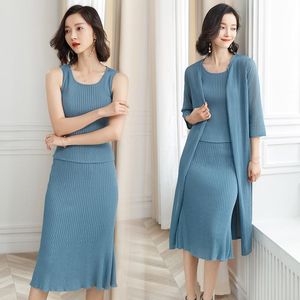 Kadın Sweaters 3pcs Kadın Giysileri Bahar Moda Mizaç Örgü Hırka Uzun Etek Yelek Setleri Basit All Maç Güneş Koruyucu Kadın Kostüm