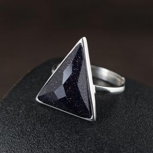 Cluster Rings FNJ Triangle Stone Ring 925 Silver Justerbar storlek Original REAL S925 Solid för kvinnliga smycken Fine