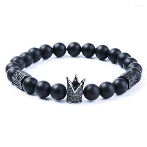 Fios de miçangas de miçangas de grau AGate zircon coroa pulseira de pulseira natural chakra yoga tigre oly moda moda cadeia de jóias masculinas