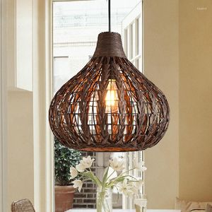 Lampy wiszące Rattan Labażnik żyrandol Vintage Ręcznie wiklinowe lampa retro dekoracje kawiarnia drewno orientalne wiszące