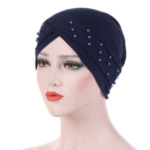 Beanies Beanie/Skull Caps Women Turban Fashion panna Cross Accessories Solid Cancer för cancer Muslimska hattar Beanie Chemotherapy Cap Bead