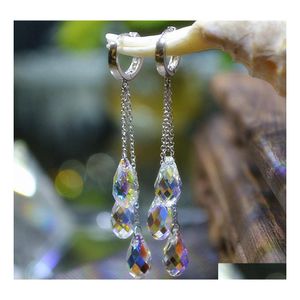 Lustre de lustre belo, brincos longos de cristal claro para o estilo coreano feminino, elegante entrega de jóias dh3vg