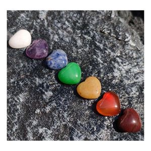 Konst och hantverk Natural Stone 18mm Heart Loose Beads Opal Rose Quartz Tigers Eye Cabochons platt rygg f￶r halsbands ring￶rar Jew Dh4qa