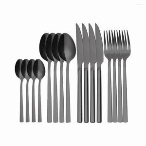 Servis uppsättningar västra bestick set 16 -stycken svart köksbord gafflar skedar knivar spegel silverformular