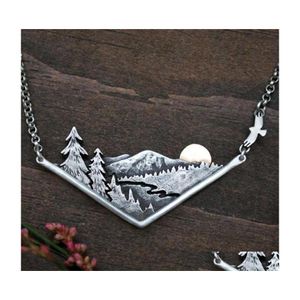 Pendant Necklaces 3D Mountain Range River Valley Sunset Necklace Mountains Jewelry Gift For Nature Adventure Outdoor Lovers Drop Del Dhxpd