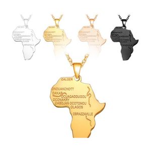 Hänghalsband Hip Hop Africa Map Necklace Men s Gold Sier Rose Black Lettering African Charm Link Chain For Women Hiphop Jewelry Otfax