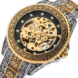 Zegarki na rękę automatyczny zegarek z tourbillonem dla mężczyzn mechaniczny szkielet męskie zegarki Top grawerowane Vintage faza księżyca stalowy zegarek na rękę Wri