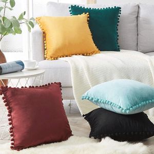 Pillow Soft Velvet Cover With Pompom Ball White Yellow Blue Bedroom Sofa Decoration Cases 45x45cm