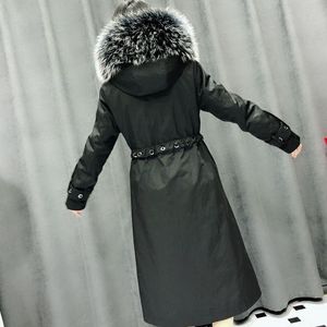 Women's Fur & Faux Women Parka Bathrobes Real Mink Liner Coat With Raccoon Collar Female Long Outerwear Detachable Hooded JacketWomen's