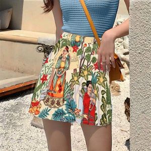 Kjolar tryck blommor kvinnor sommar mini kort kjol 2023 kvinnlig koreansk stil sexig blomma lös sundress