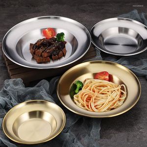 Pratos de aço inoxidável Placa de bife ocidental Pasta jantar de cozinha de mesa de mesa redonda louça de lanchonete para lanches