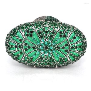 Evening Bags Women Green Emerald Crystal Rhinestones Prom Handbag Clutch Purse Bridal Wedding Shoulder Ellipse Metal Clutches 74