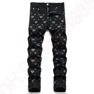 Nowe dżinsy spodnie chino spodni męskie spodnie rozciągają blisko dopasowane spodnie zmyte proste chude hafty patchwork Ripped Mens Brand Motorcycle Jeans-G21