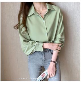 Women's Polos Office Lady Chiffon Blouses Shirt Social Oversized Women Vintage Collar OL Work Business Female Green Blouse Shirts