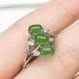 Anelli a grappolo Designer Originale Argento Intarsiato Giada Hetian Naturale Anello Verde Apertura Regolabile Semplice Retrò Gioielli da Uomo e Donna