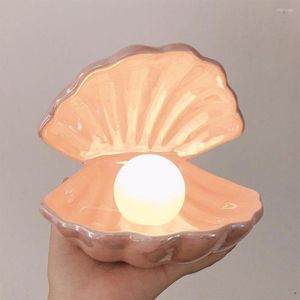 Tischlampen im japanischen Stil, Keramik, Muschelperle, Nachtlicht, Fantasie, Meerjungfrau, Fee, Schlafzimmer, Nachttischlampe, Aufbewahrung, Beleuchtung, Heimdekoration, Weihnachtsgeschenke