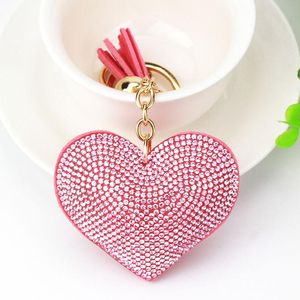 Chaves de chaves do coração Chaveiro 6 colorido Crystal Key Ring Women Handbag Handms Charms Long Tassel Golden Chain Bag Techer Keyring