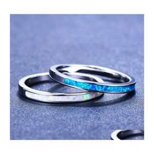 Wedding Rings Charm Male Female Blue White Opal Ring Vintage Sier Color Dainty Bride Round Love Engagement For Women Men Drop Delive Dhspd