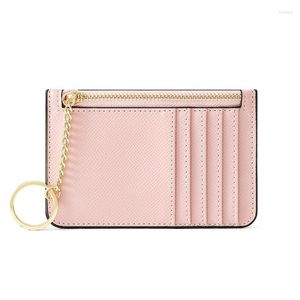 Card Holders Zipper Color Holder For Women Super Thin Small Female Wallet Pu Leather Mini Business ID Case Women's KeyChain