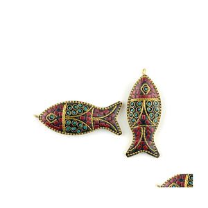 Naszyjniki wisiorek ładna moda ewada ryby etniczne Naszyjnik kamienie vintage talerz nepal biżuteria ręcznie robiona sanwoods bodhi wisiorki upuść dho6u