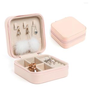 Storage Boxes Jewelry Box Portable Organizer Women Display Case Earring Holder Leather Travel Comestic Zipper Jewelers