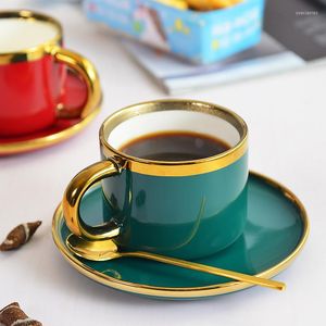 Tazze Piattini Set da caffè Tazza con oro 304 SUS Cucchiaio Latte Tazze da tè Utensili per bere Regali di compleanno Confezione regalo di nozze