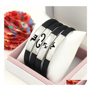 Bangle Twee Zodiac Black Sile Stainless Steel Constellations Horoscope Design Wrap Bracelets For Women And Men Couple Jewelry Drop De Otmcy