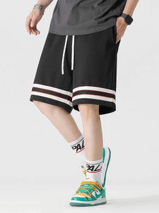 Herr shorts sommar svart vit lös tröjor män streetwear mode randig hip hop baggy manlig rak bomull avslappnad korta byxor