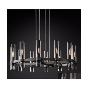 Chandeliers Living Room American Rh Round E14 Led Chandelier Gold / Black Metal Glass Shades Pendant Lighting Lamp Fixtures Drop Del Dho0W