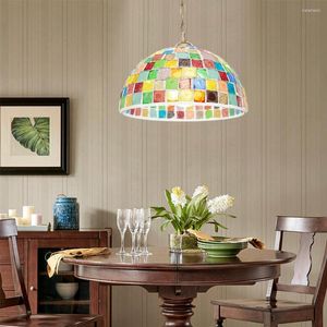 Pendant Lamps Mediterranean Restaurant Lamp Bedroom Study Room Guest Stained Glass Light Tiffany Hanging Fixtures E27
