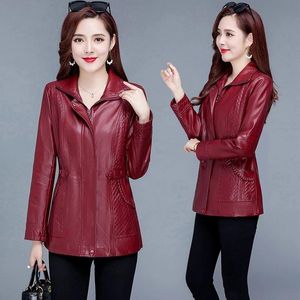 Women's Leather & Faux Spring Autumn Mid-Length Female Jacket Korean Style Fashion All-matchTtemperament Elegant CoatWomen's