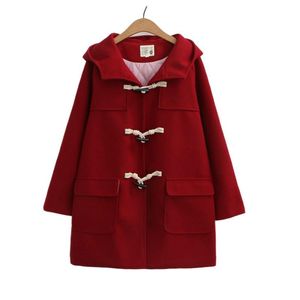 Women's Wool & Blends Solid Women Long 2023 Winter Loose Warm Coat Hooded Coats Office Work Wear Horn Button Legant
