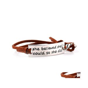 Charm Bracelets She Believed Cod So Did Inspirational Word Charms Braided Leather Bangle For Women Men Jewelry Amazing Grace Gifts D Otryf