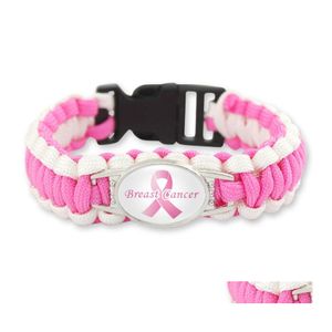 Charm Bracelets Breast Cancer Fighter Awareness Women Pink Yellow Ribbon Hope Wristbands Bangle For Men Fashion Outdoor Sports Drop Otdxm