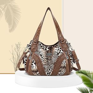 Akşam çantaları moda kadın çanta retro leopar hobos gündelik yumuşak pu su geçirmez büyük kapasiteli fermuar crossbody omuz çantası fema için