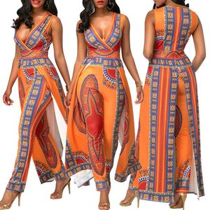 Kobiety Jumpsuits Rompers African Clothing for Explosion Modele Autumn Orange Printing Spodnie etniczne