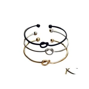Manschett h￶gkvalitativ koppar expanderbar ￶ppen tr￥d armband kvinnor ￤lskar knut armband f￶r damer flickor mode enkla smycken drop leverera othtd