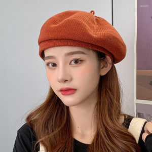 Berets Cottvoelegant Leisure Сплошные вязаные бреет на открытом воздухе художник художник шляпа шляпа винтаж Осень Зимняя обычная уличная одежда женщин девочки