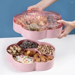 Plates 1/2-Tier Flower Shape Snack Serving Tray Storage Box With Lid For Nut Candy Dried Fruit Home Living Room Party Tool