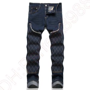 New JEANS chino Pants pant Men's trousers Stretch close-fitting slacks washed straight Skinny Embroidery Patchwork Ripped mens Trend Brand Motorcycle JEANS-F15