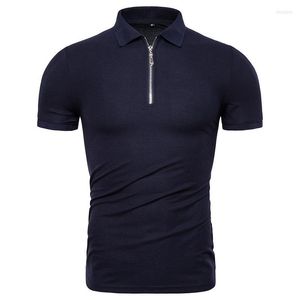 Herren Polos 2023 Sommer Baumwolle Männer Kurzarm Solide Slim Fit Reißverschluss Patchwork Poloshirt Mode Business Casual