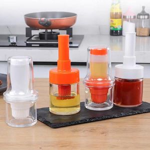 Tools & Accessories Silicone BBQ Grill Oil Bottle With Brush Barbecue Roast Heat Resisting Basting Baking Brushes Cover Kitchen