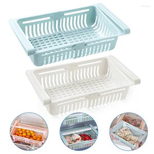 Aufbewahrungsboxen 1/2pcs Küchenorganisator Dehnung Kühlschrank Rack Food Körbe Kühlschrank Behälter Space Saver Auszugsschublade