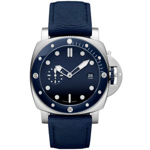mens automatic watches 2555 mechanical movement luminous leather belt 44mm dial complete calendar blue color case man watch P-1289