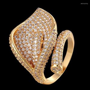 Wedding Rings Zlxgirl Jewelry Mirco Paved Zircon For Women Couple Gifts Brand Dubai Gold Flower Bridal Finger Ring